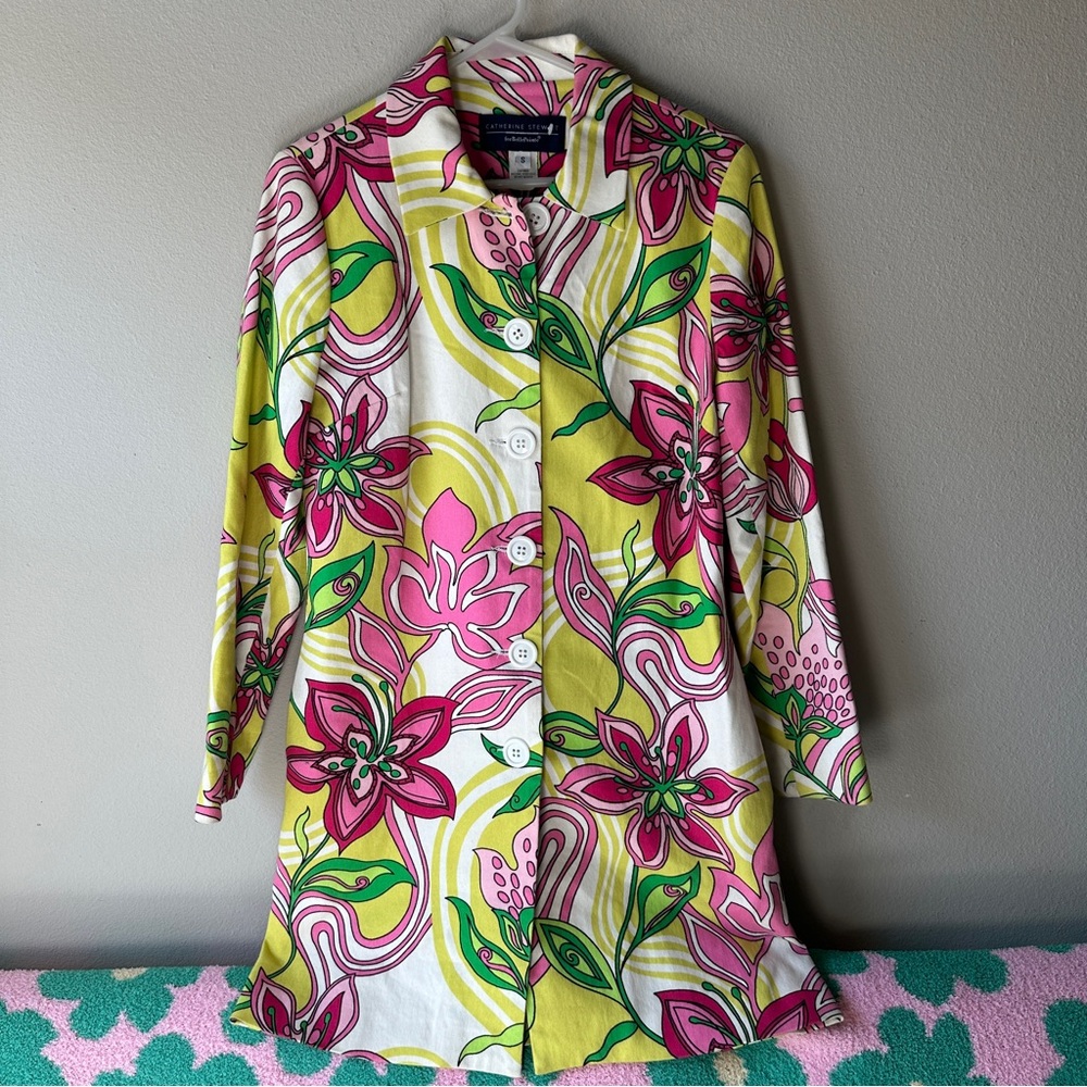 Catherine Stewart vintage floral vibrant colors midi blazer jacket
